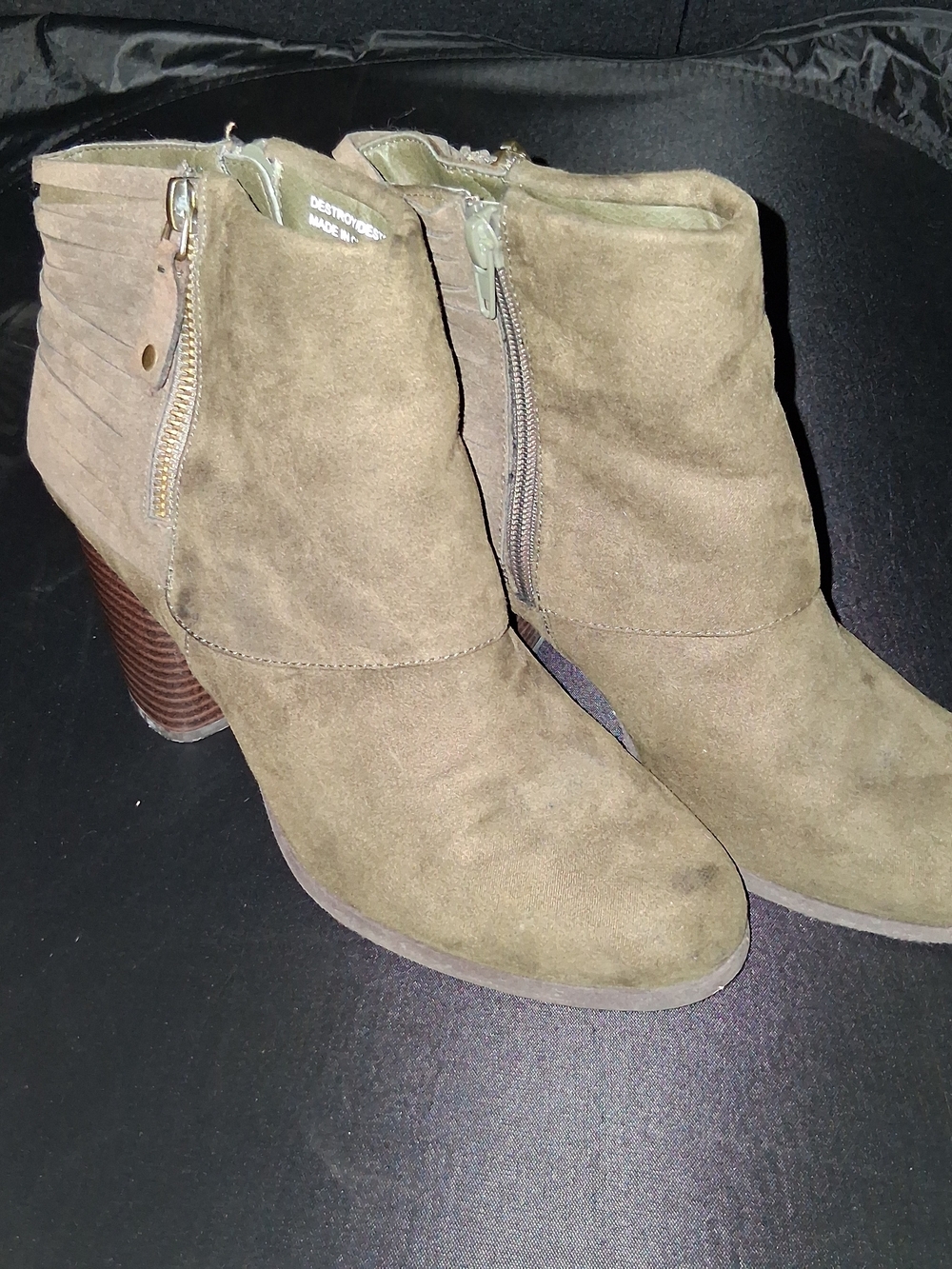 Madden Girl Olive Suede Ankle Booties with Stacked Heel